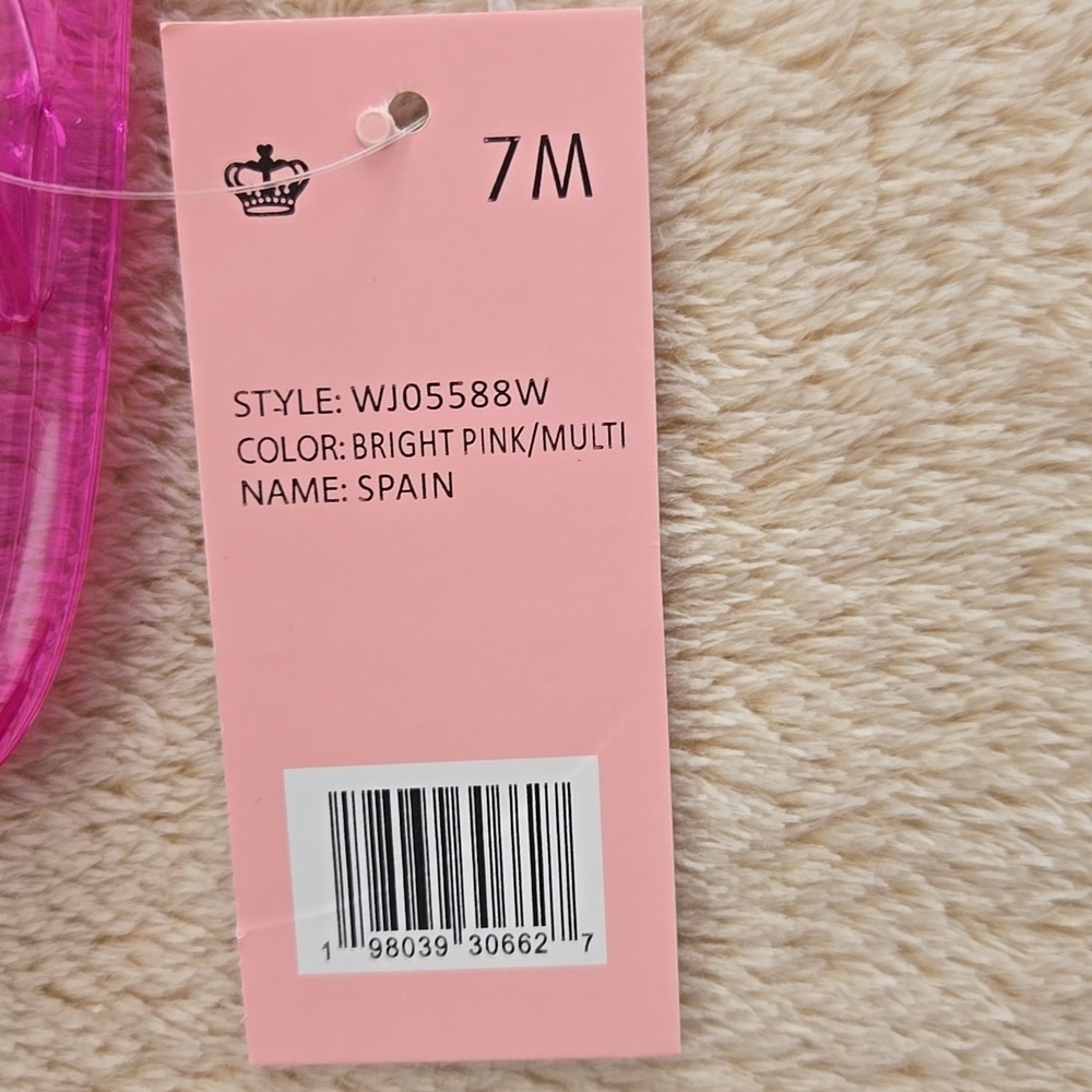 Juicy Couture Spain Rhinestone Bow Slip On Flat Pink Flip Flops Size 7 - Picture 3 of 5